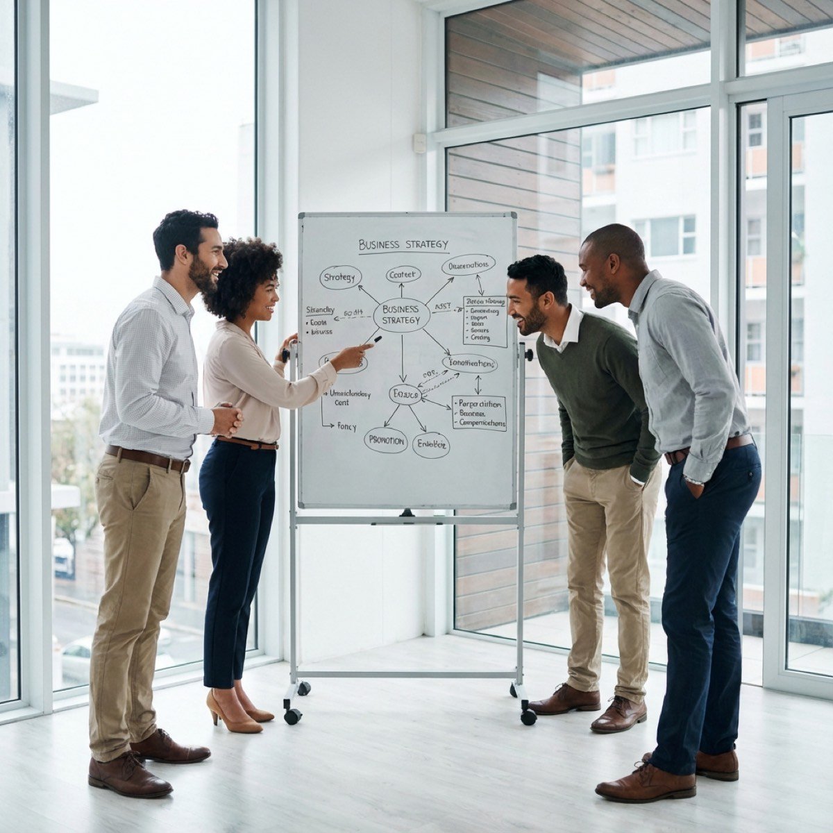 A small team weighing a decision together